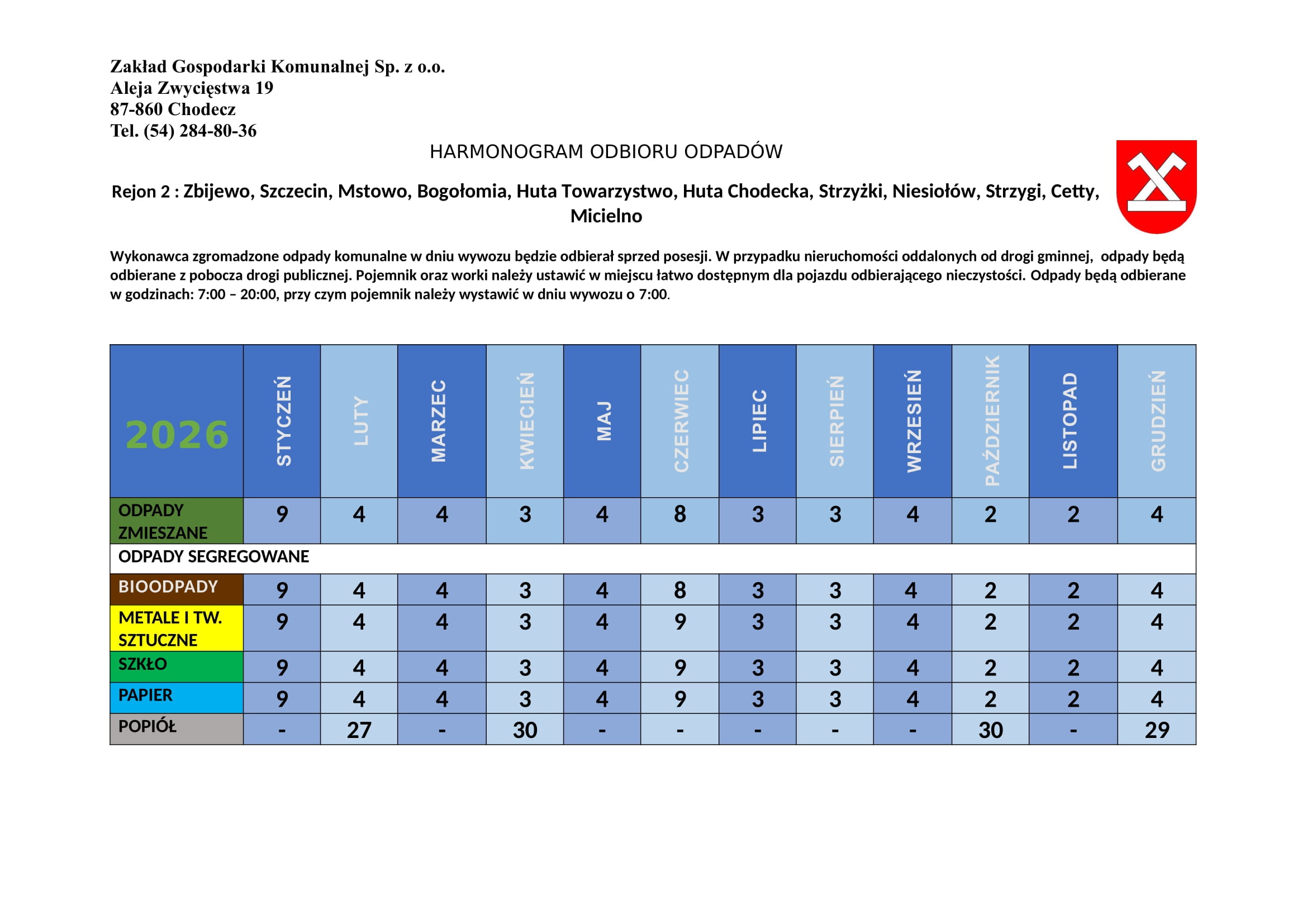 Harmonogram Chodecz rej 2 1 1